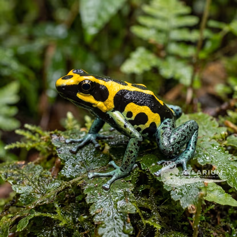 Rana Dardo de Bandas Amarillas (Abejorro) (Green Leg) (Dendrobates leucomelas "Green Leg")