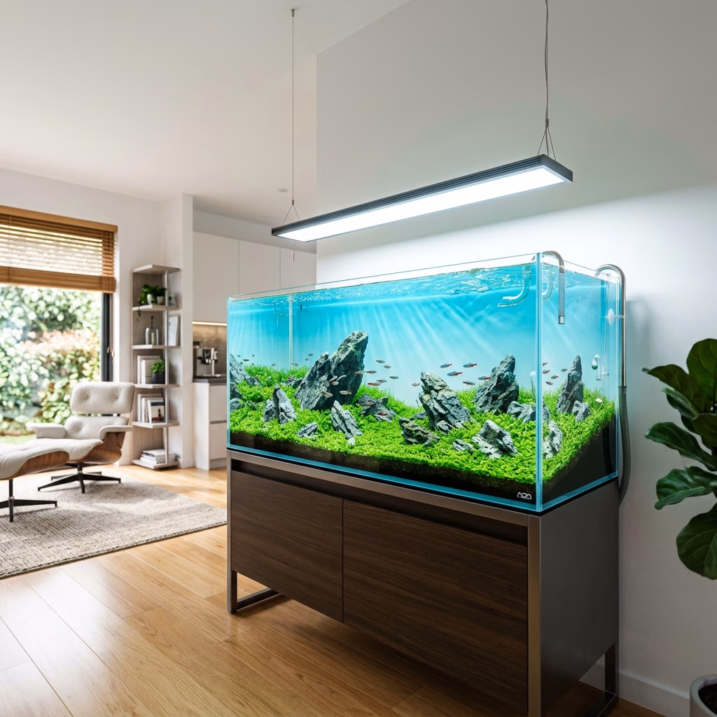 Atlarium dashboard preview with aquarium care history.