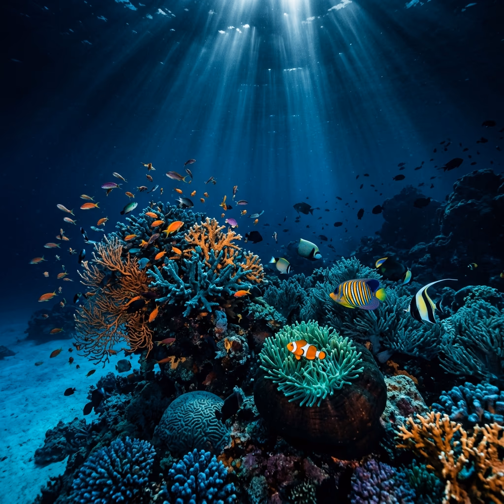 Scena reef acquatica usata per rappresentare preferenze sito e navigazione pubblica.